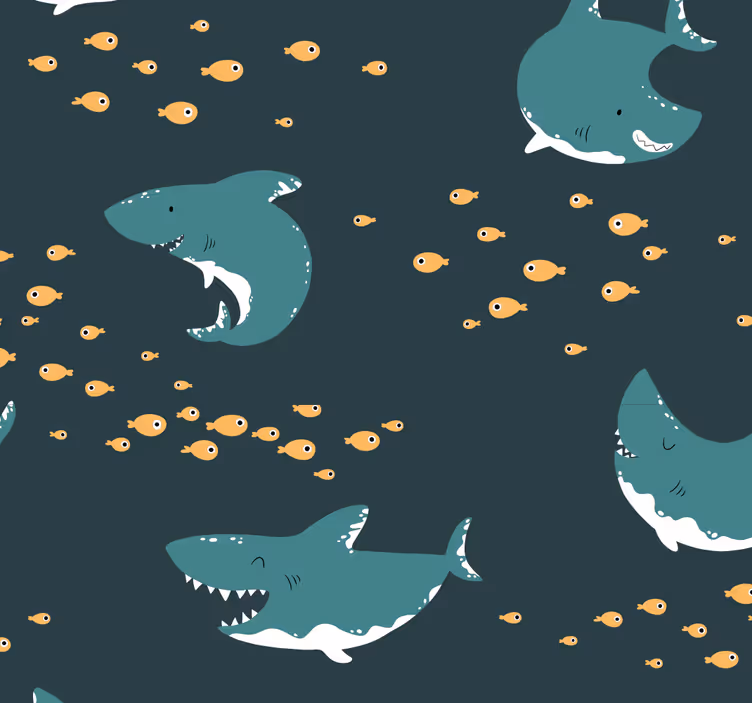 papel de parede infantil tubarões felizes e amigáveis - TenStickers