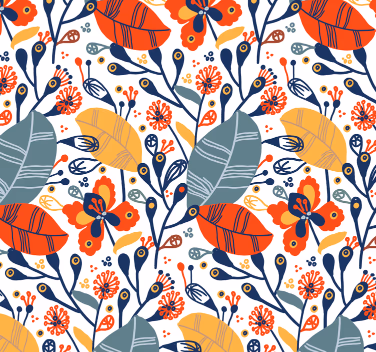 Papel de parede natureza desenho de folha floral - TenStickers