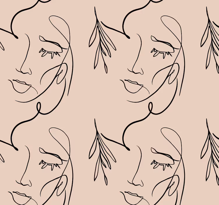 papel de parede beje rostos de linha abstrata - TenStickers