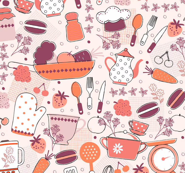 Papel de parede cozinha comida forma de coração - TenStickers