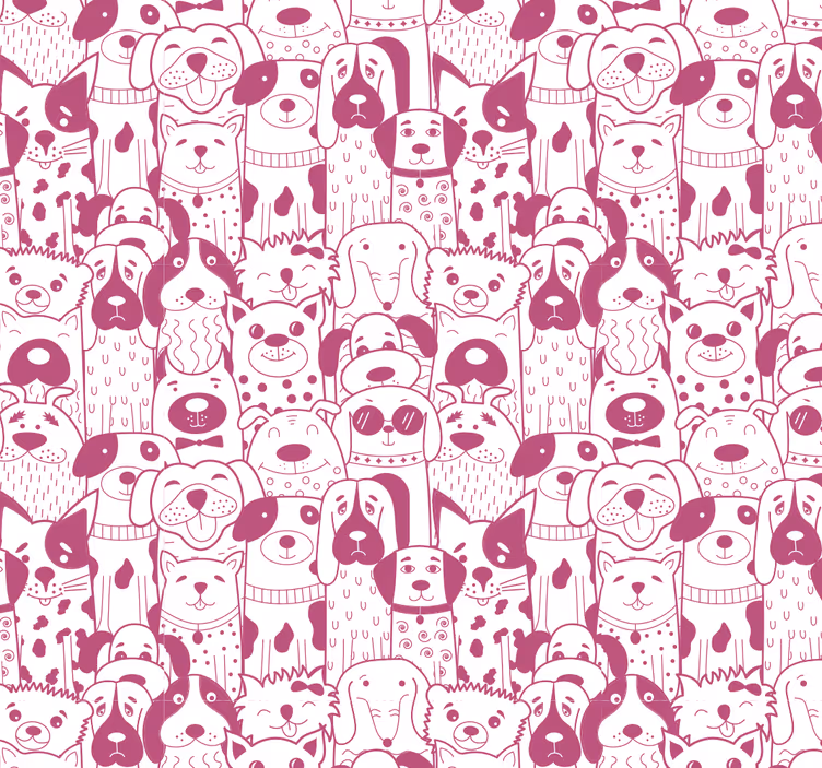 papel de parede de animais Desenho de cachorros rosa com pelo - TenStickers
