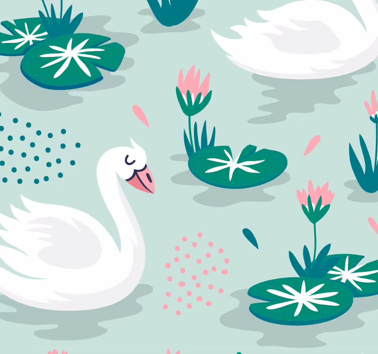 papel de parede infantil Papel de parede de cisnes e nenúfar - TenStickers