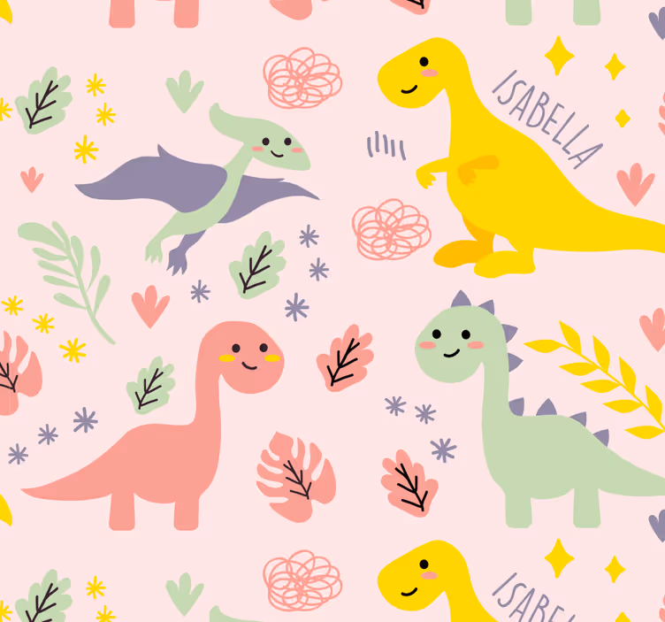 papel de parede infantil Dinossauros verdes com nomes - TenStickers