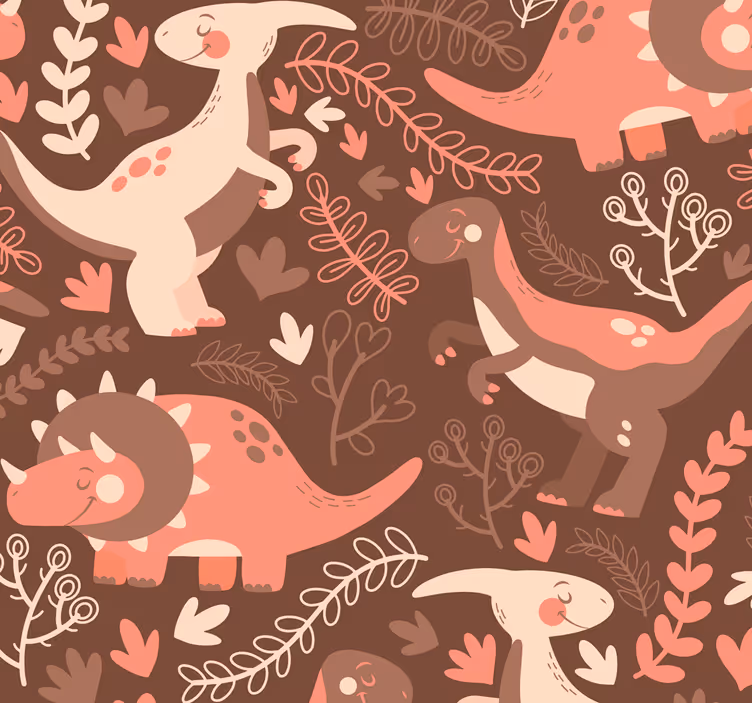 Papel de parede infantil Dinossauros e folhas - TenStickers
