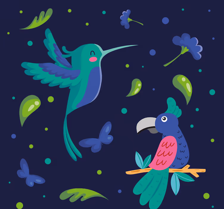 papel de parede de animais Papagaios e pica-paus - TenStickers
