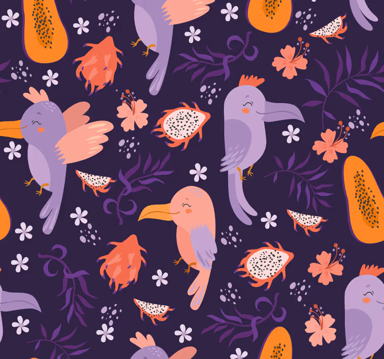 papel de parede animais padrão de pássaro tropical - TenStickers