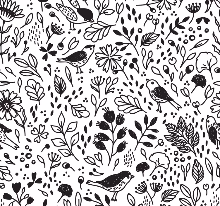 papel de parede flores padrão aviário botânico - TenStickers