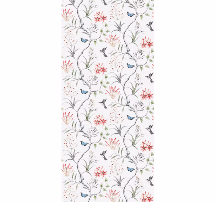 papel de parede de animais Ramo de flores de pássaros e borboleta - TenStickers