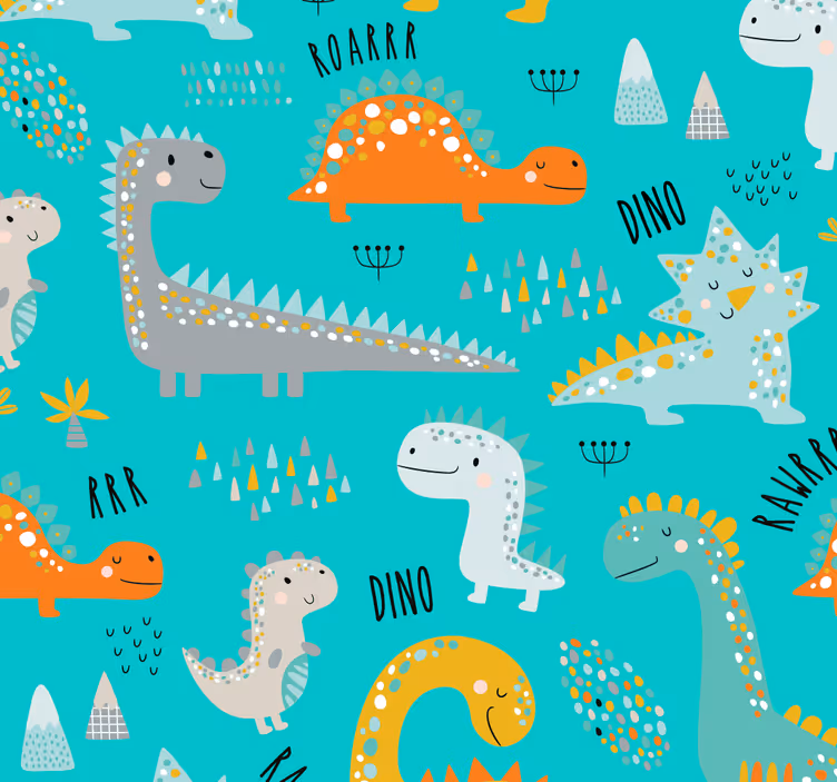 papel de parede para quarto de bebe Dinossauros com texto rugido - TenStickers