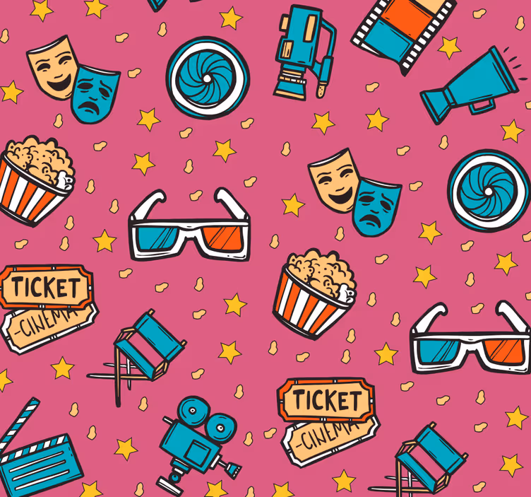 papel de parede infantil Noite de Cinema - Rosa - TenStickers