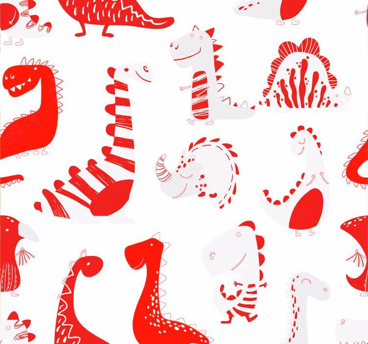 papel de parede infantil Esboços vermelhos de dinossauros - TenStickers