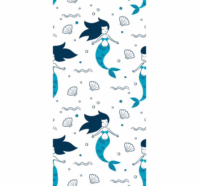 papel de parede azul Tema padrão de sereia - TenStickers