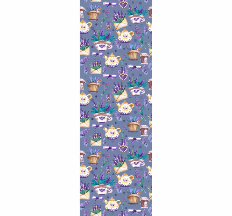 papel de parede ornamental padrão de lavanda na hora do chá - TenStickers