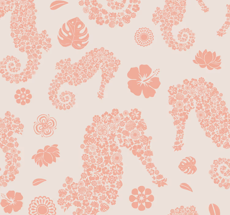 papel de parede animais padrão floral de cavalo marinho - TenStickers