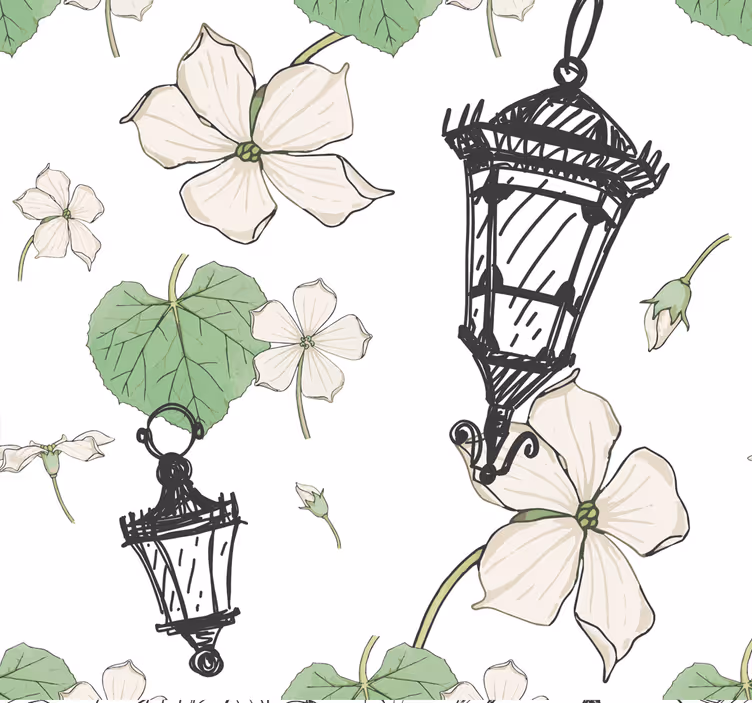 papel de parede ornamental padrão de lanterna botânica - TenStickers