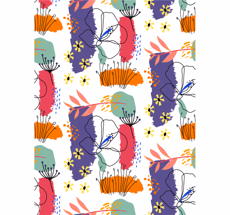 papel de parede flores padrão de desenho botânico - TenStickers