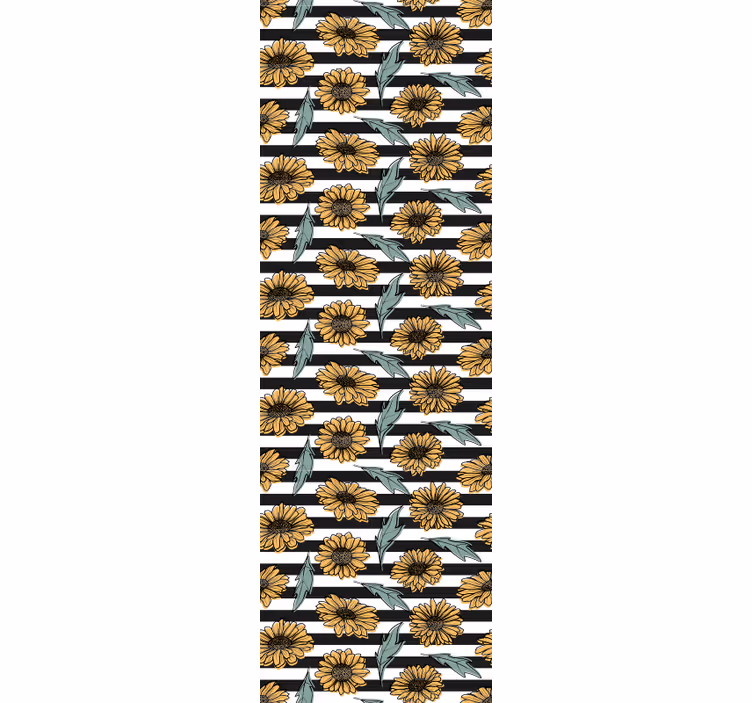 papel de parede floral listras de girassol - TenStickers