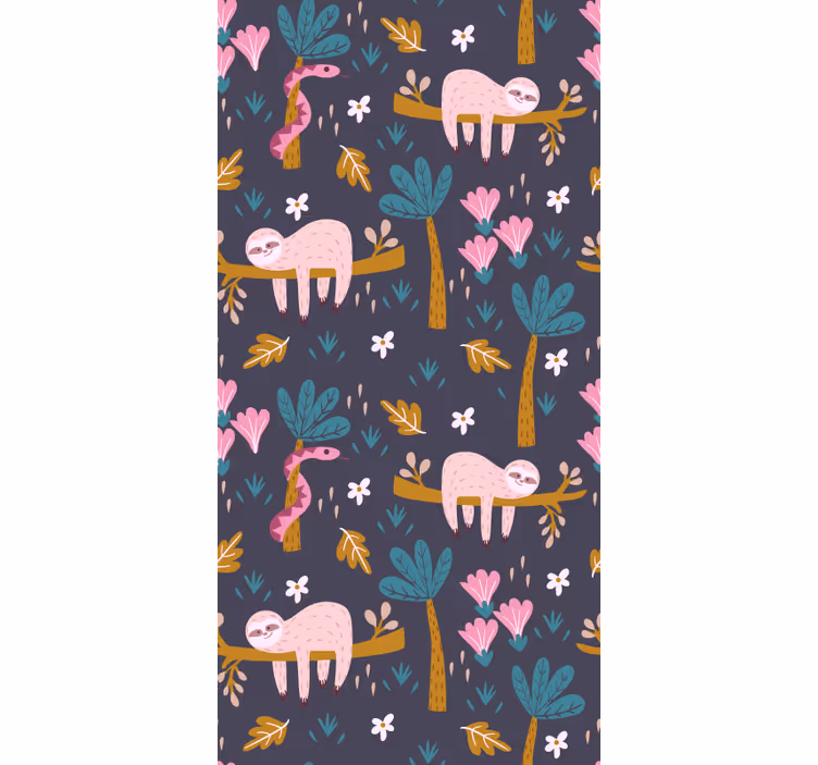 Papel de parede animais preguiças rosa - TenStickers
