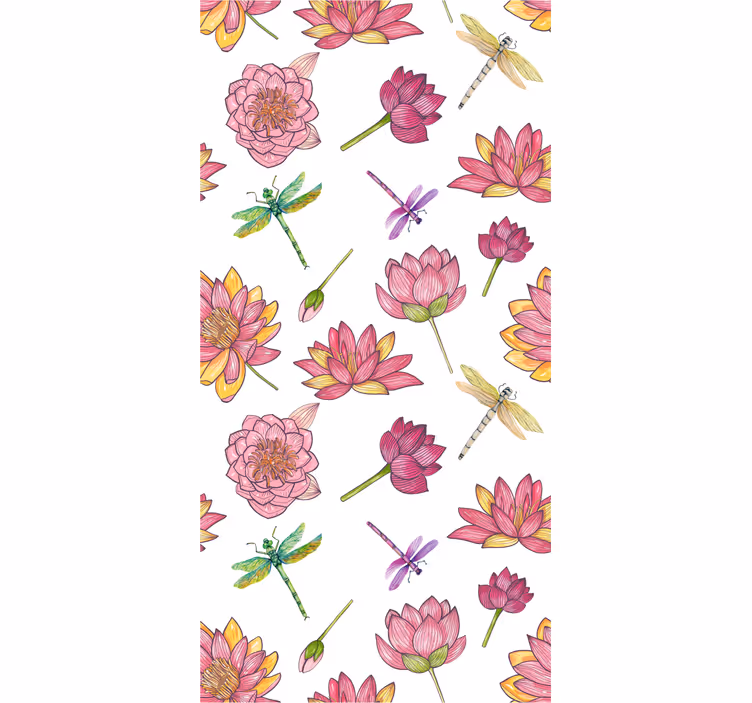 papel de parede flores fusão de libélula floral - TenStickers