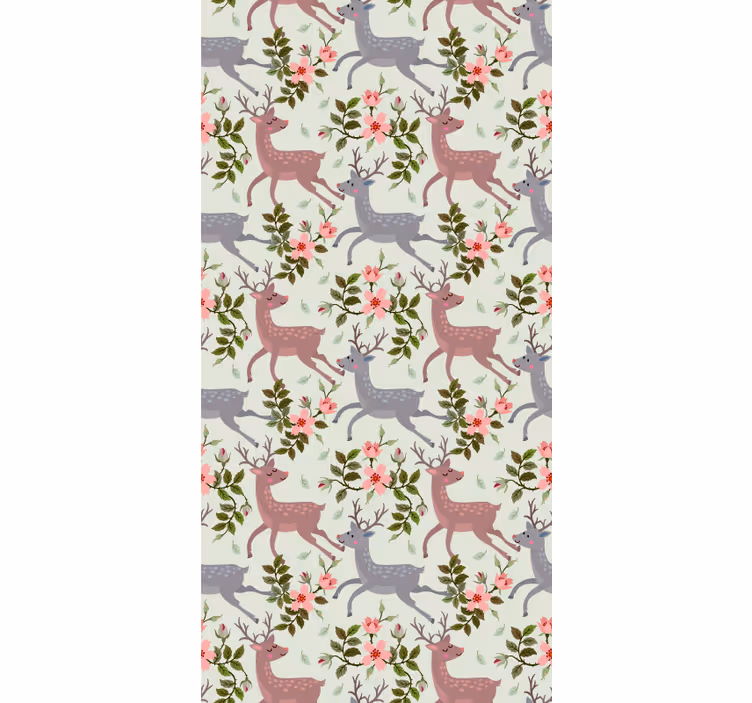 papel de parede animais padrão floral de veado - TenStickers