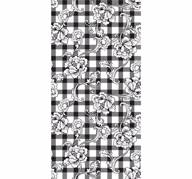 papel de parede floral tabuleiro de xadrez floral - TenStickers