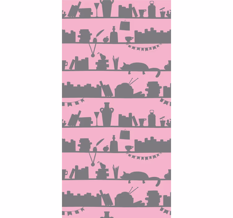 Papel de parede gabinete objetos nas prateleiras - TenStickers