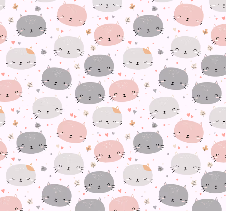 papel de parede para quarto Gatinhos fofos cinza e rosa - TenStickers