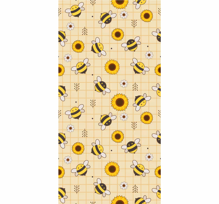 papel de parede animais padrão de girassol de abelha - TenStickers