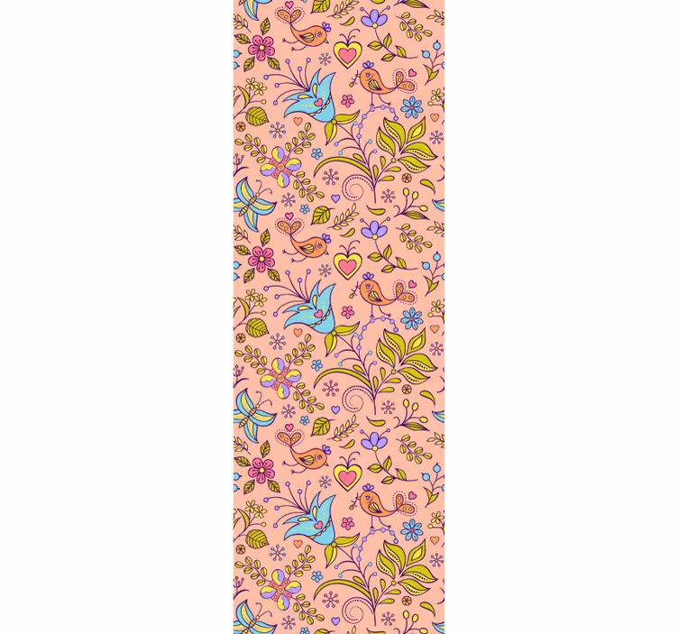 papel de parede ornamental motivo floral pássaro - TenStickers