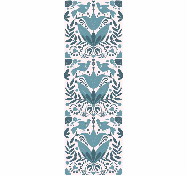 papel de parede floral Padrão de arte popular azul com pássaros - TenStickers