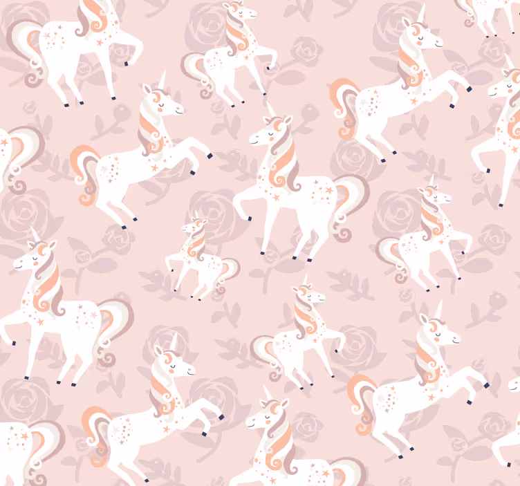 papel de parede infantil Unicórnio rosa e alto com flores - TenStickers