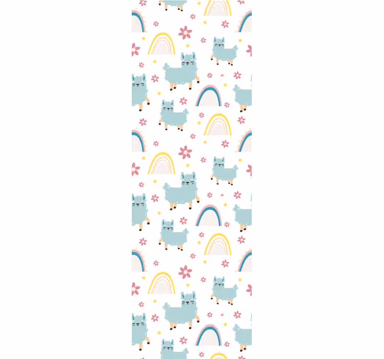 papel de parede quarto de bebé padrão de arco-íris de alpaca - TenStickers