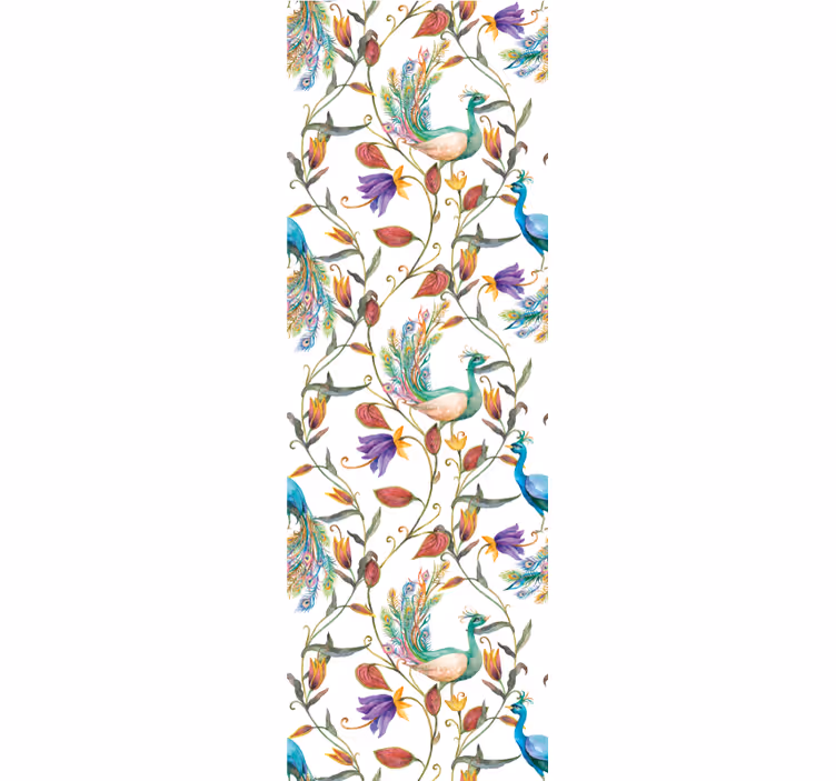 papel de parede ornamental motivo botânico de pavão - TenStickers