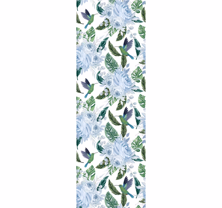 papel de parede flores desenho floral de colibri - TenStickers