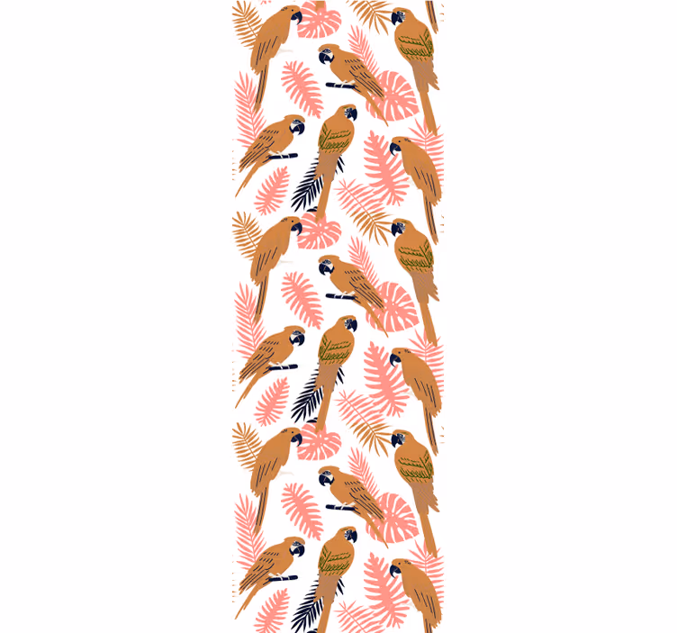papel de parede para sala Papagaios laranja com flores rosa - TenStickers