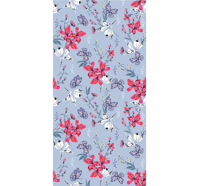 papel de parede flores desenho floral de borboleta - TenStickers