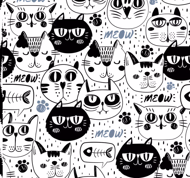 Papel de parede infantil gatos preto e branco - TenStickers