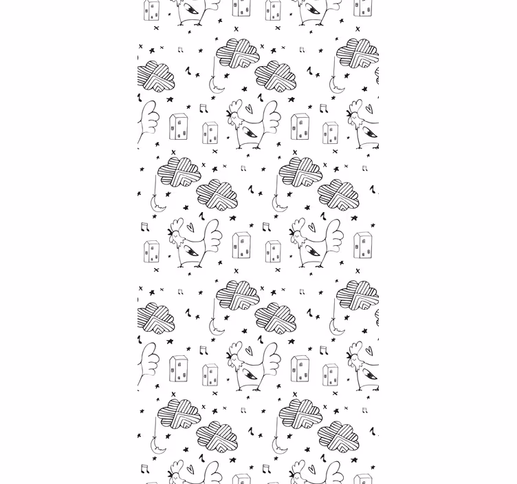 papel de parede animais padrão de desenho animado de galo - TenStickers