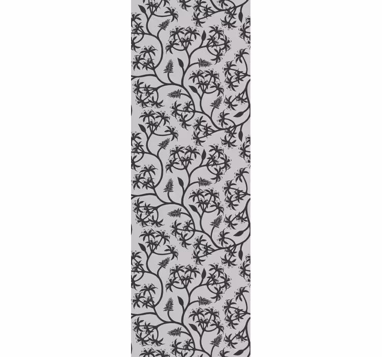 papel de parede floral padrão de galhos em fundo cinza - TenStickers