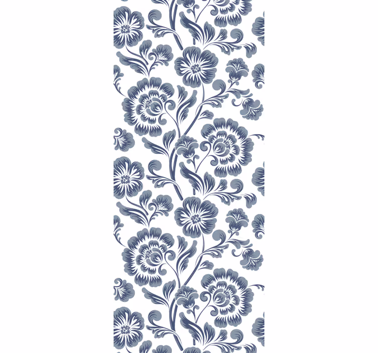papel de parede casa de banho Flores azuis fundo branco vitoriano - TenStickers