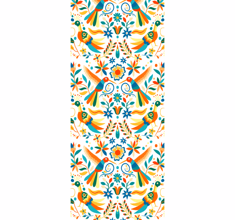 Papel de parede pássaros padrão tradicional - TenStickers