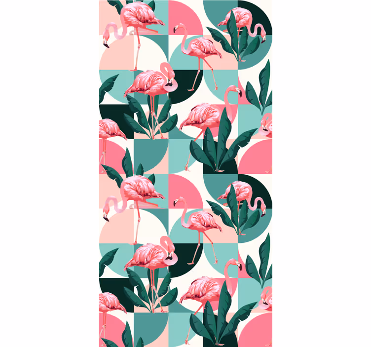 papel de parede selva padrão tropical flamingo - TenStickers