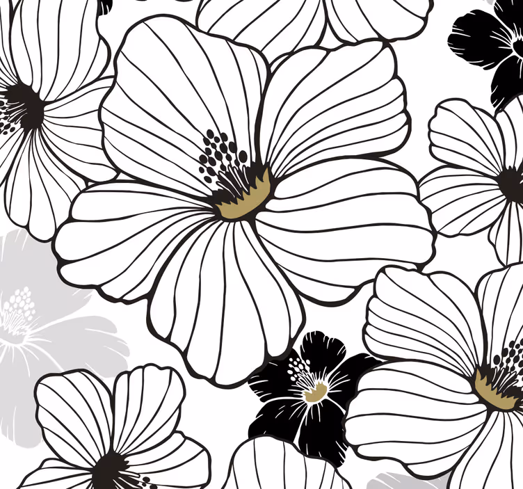 Papel de parede flores em preto e branco - TenStickers