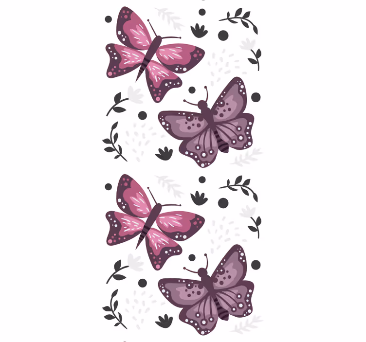 papel de parede borboletas motivo rosa com folhas - TenStickers