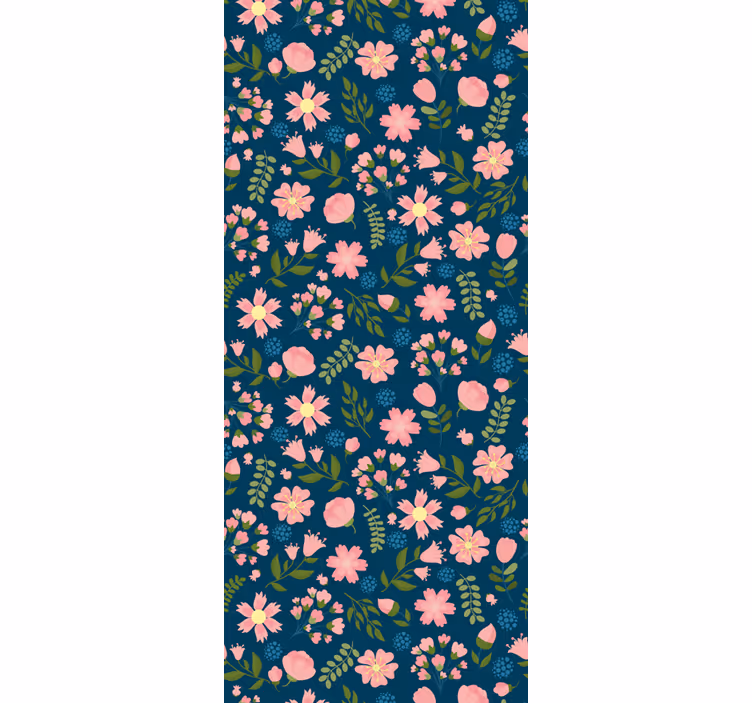 papel de parede flores padrão rosa e azul - TenStickers
