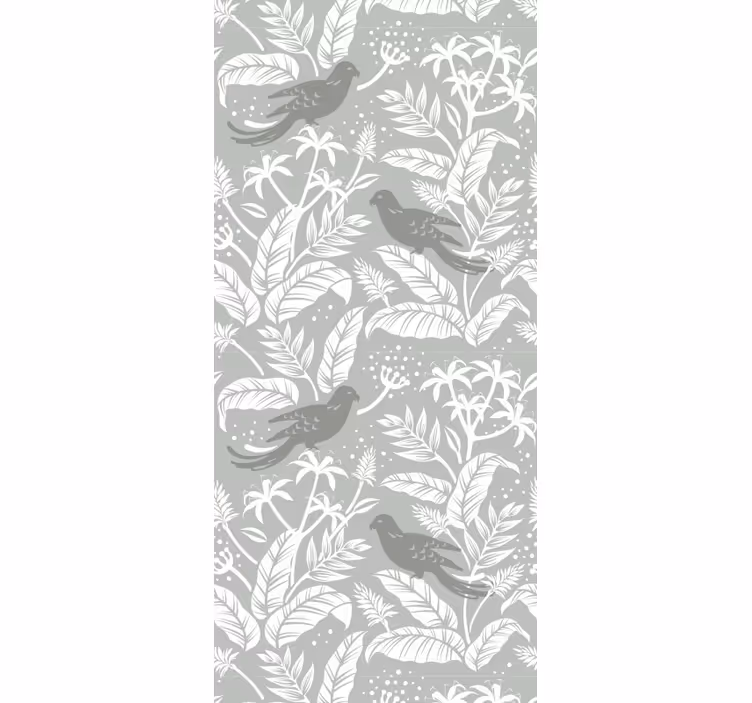 Papel de parede folhas pássaros cinzentos serenos - TenStickers