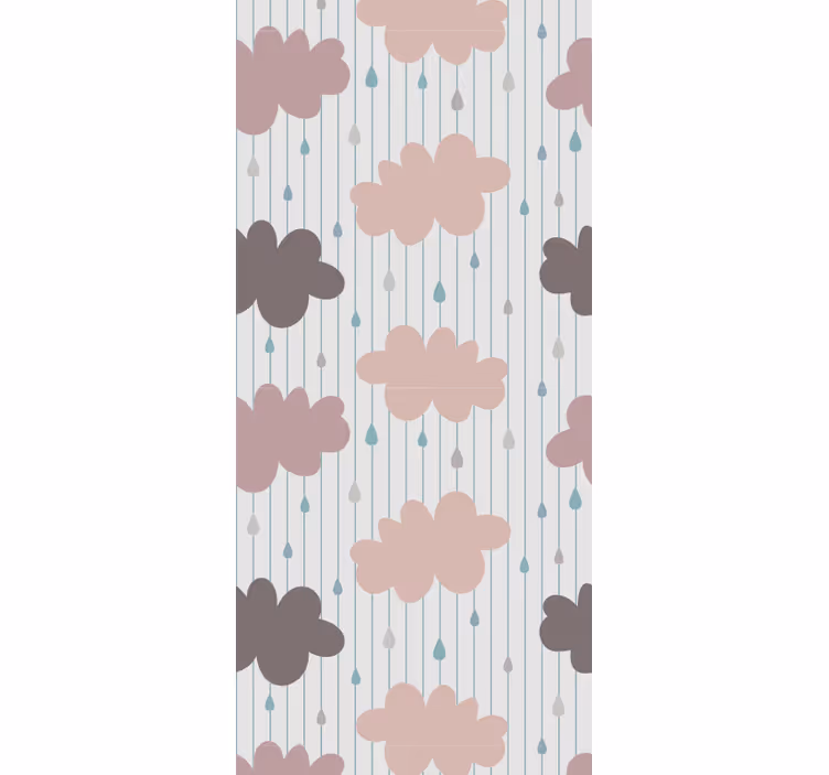 papel de parede infantil Nuvens chuvosas rosa com riscas - TenStickers