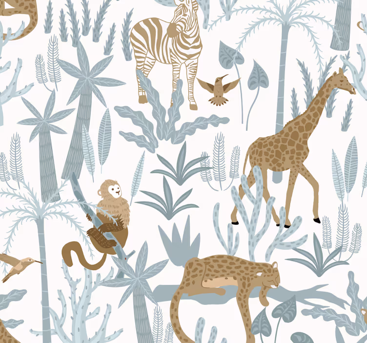 papel de parede quarto de casal padrão de selva de cor pastel - TenStickers