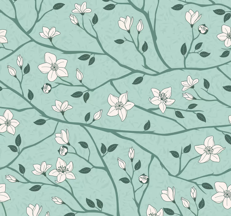 Papel de parede verde menta ramos floridos - TenStickers