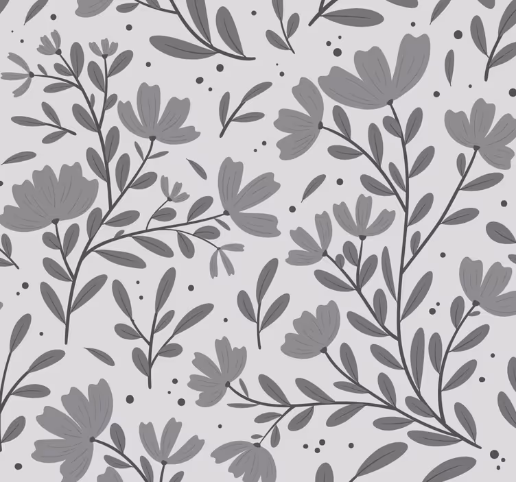 Papel de parede flores padrão cinza - TenStickers